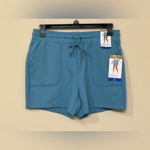 Mondetta Women’s Blue Ribbed Adjustable Drawstring High Rise Soft Active Short L